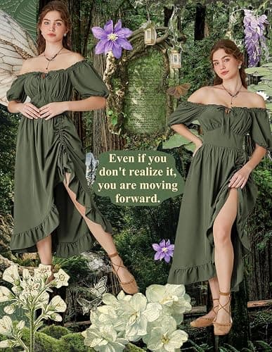 Scarlet Darkness Renaissance Dress Women Cottagecore Corset Dress Ruffle Maxi Dress with Pockets thumbnail 2