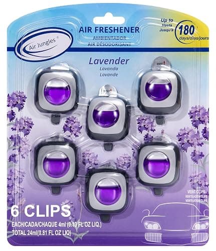 Air Jungles Lavender Scent Car Air Freshener Clip, 6 Vent Clips, 4ml Each, Long Lasting Air Freshener, Up to 180 Days Car Refresher Odor Eliminator - Image 1