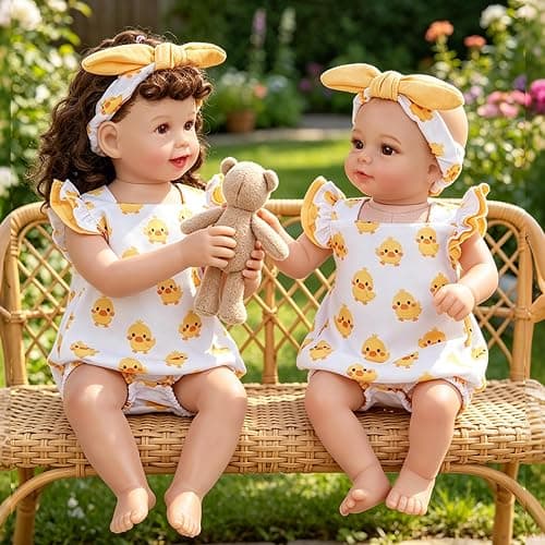 BABESIDE Reborn Baby Doll Clothes for 17- 22 Inch Dolls | 2-piece duck pattern reborn baby doll clothes outfits for 17–22 inch dolls with 1 doll romper and 1 matching headband thumbnail 2