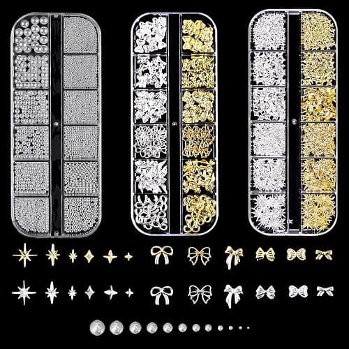 lafo Lot de 3 Boîtes Strass Ongle Nail Art avec Bijoux Ongles - Perles Charmes Cristal Blanc, Beige et Décoration Ongle - Kit Nail Art Accessoires Design Faciles (A) - Image 1