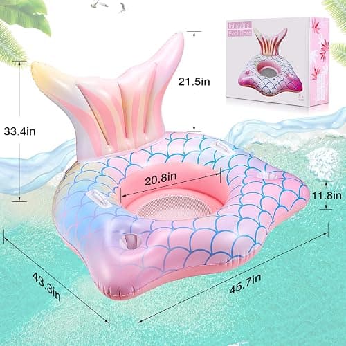 Inflatable Pool Float Mermaid Tail Pool Floating Chair 45“ with Cup Holders, Backrest, Mesh Bottom and Handles Summer Water Fun Beach Party Swimming Pool Toys for Kids Children Adults Water Activities thumbnail 2