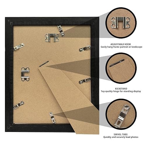 Hongkee 8x10 Picture Frame Set of 2, Made of Real Glass and Rustic Black Wooden Frame - Display Picture 5x7 with Mat or 8x10 Without Mat, 8 by 10 Photo for Wall or Tabletop thumbnail 7