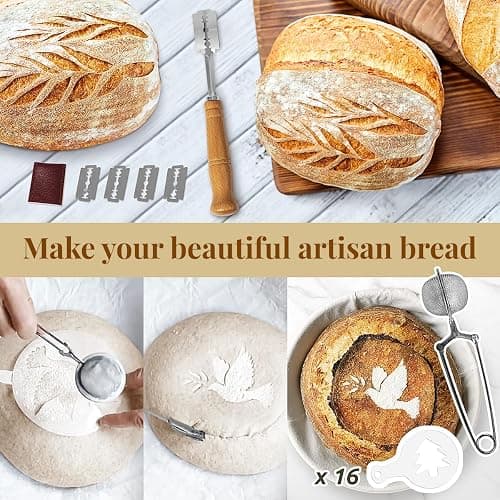 BAVIFY Sourdough Starter Kit, 9" Round & 10" Oval Banneton Bread Proofing Baskets Set, Sourdough Bread Baking Supplies Making Tools with Dough Scraper, Whisk, Bread Lame, Silicone Sling, Recipe thumbnail 4