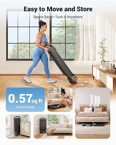THERUN Walking Pad, 2 in 1 Foldable Treadmills for Home, 2.5HP Under Desk with Handle Bar, 16" Widened Running Belt, with Remote Control thumbnail 6