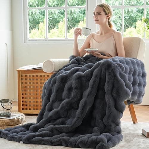 BENVWE Faux Fur Throw Blanket for Couch - Fluffy Soft Thick Bubble Blanket for Living Room Home Decor - Mothers Day Birthday Gifts for Women, Grey, 51" x 63" thumbnail 4