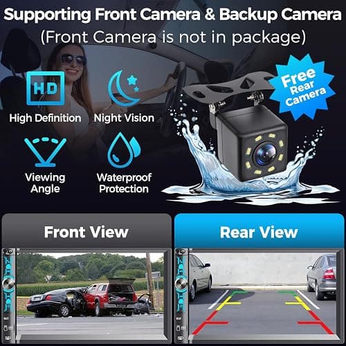 Kissound 7" Double Din Car Stereo with Wireless Apple CarPlay & Android Auto, Bluetooth, 240W Output, SWC, Dual Subwoofer Support, Mirror Link, FM/AM Radio Receiver, USB-C/AUX/TF Ports,Backup Camera thumbnail 5