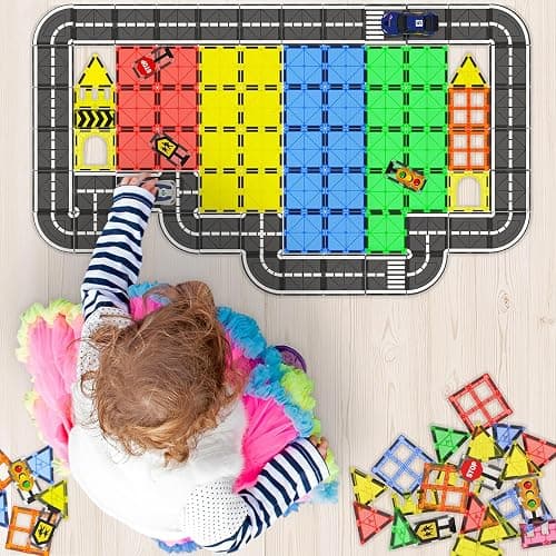 Magnetic Tiles - Road Set, Magnetic Building Blocks, Preschool Montessori Toys Gift for 3+ Year Old Boys and Girls, Sensory Christmas Toys for Kids Aged 3-5 and 4-8, Ideas for Toddler with Autism thumbnail 2