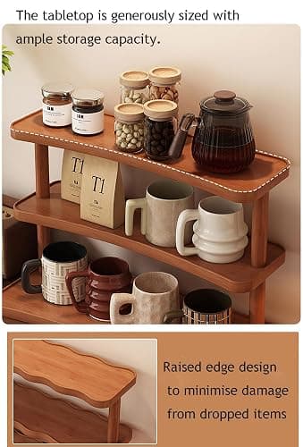 JORCEDI Bamboo multi-Tier Storage Shelf - Space-Saving Wooden Organizer with Large Tabletop, Heavy-Duty Load Capacity for Kitchen, Bathroom & Living Room (Warm White,3 Tier) thumbnail 5