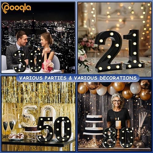 Pooqla Black Light Up Numbers, 80th Birthday Decorations for Men | Marquee Numbers Black Party Decorations, Plastic Number Sign Battery Operated 80th Anniversary Birthday Gift for Him Men thumbnail 4