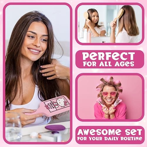 Hello Kitty Hair Brush and Compact Mirror Set, Kawaii Valentines Day Gifts for Women, Wife, Girlfriend, Girls, Teens, Detangler Brush, Kawaii Cute Stuff, Makeup Gifts (Hello Kitty Brush & Mirror) thumbnail 5