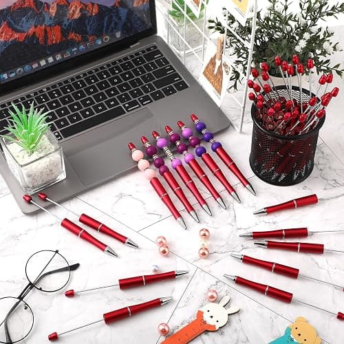 Qilery 60 Pcs Beadable Pens Bulk Bead Beaded Ballpoint Pen DIY Black Ink Gifts for Christmas Decoration Kids Girls Graduation Gift Office School Romantic Gift Supplies(Red) thumbnail 2