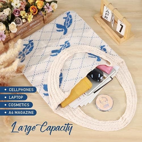 hatisan Crochet Bags for Women - Summer Beach Tote, Aesthetic Hippie Knit Bag thumbnail 3