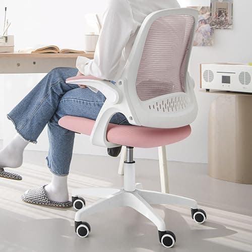 NEO CHAIR Office Desk Gaming Ergonomic Computer Chair with Lumbar Back Support Adjustable Height Swivel Rolling Wheels Flip-up Arms Mesh Chair for Home Vanity (Pink) thumbnail 8