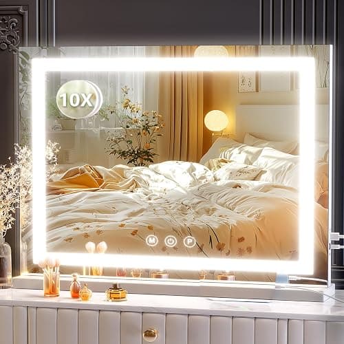 Gvnkvn Makeup Vanity Mirror 24" x 19" Large LED Makeup Mirror, Desk Mirorr with Lights, Light up Mirror with 10X Magnification and, Dimmable 3 Modes, Touch Control White - Image 1