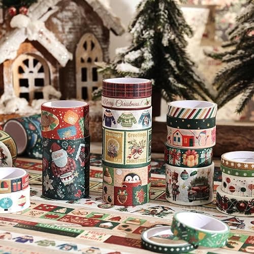 25 Rolls Christmas Gift Washi Tape Set, Festivals New Year Decorative Tapes for Scrapbooking, Junk Journal supplies, DIY Crafts Gift, Party Decorations, Bullet Journaling, 5-50mm Wide 9.84ft long/Roll thumbnail 2
