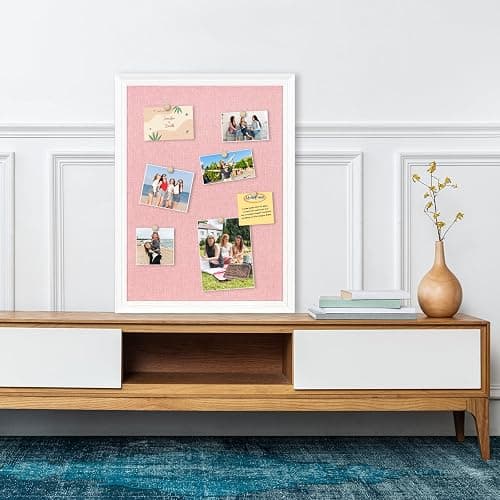 DOLLAR BOSS Bulletin Boards with Linen, 24"x18" Pink Cork Board, White | Corkboards for Walls, Framed Pin Board, Picture Display Vision Board, For Office Home School Girls Dorm Decor, 10 Pushpins thumbnail 8