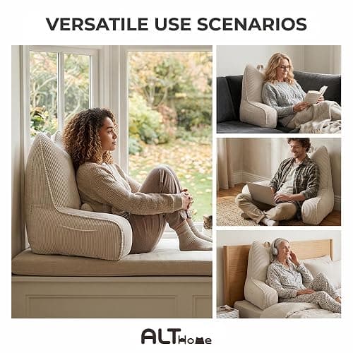 Ailuteie Corduroy Reading Pillow with Arms for Sitting Up, 2-in-1 Bed Rest Pillow with Detachable Lumbar Support, Backrest Support Cushion for Couch with Side Pockets & Handle, Beige Gray thumbnail 5