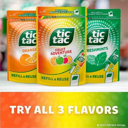 Tic Tac Bulk Resealable Refill Bag, Fruit Adventure Mints, On-The-Go Refreshment, Includes Empty Refillable Pack, 17.2 oz thumbnail 6