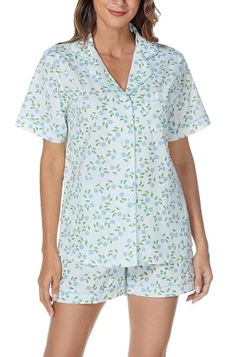 LUBOT 100% Cotton Pajamas for Women 2 Piece PJ Set Woven Poplin Ladies Button Down Short Sleeve Summer Sleepwear S-XXL - Image 1