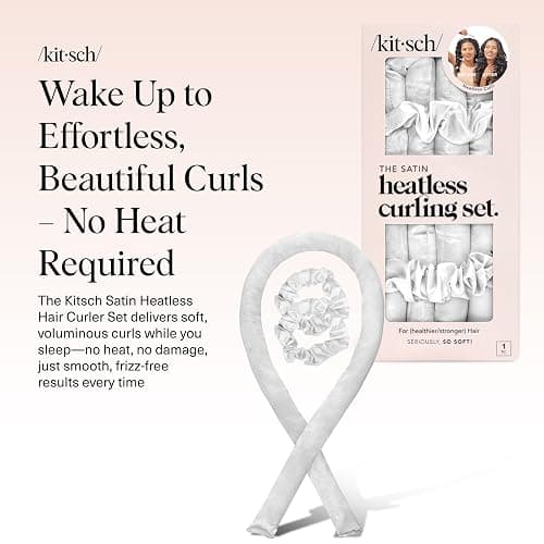 Kitsch Satin Heatless Curling Set – Heatless Curls Overnight with 34" Hair Curler & 2 Satin Scrunchies – Comfortable Hair Curlers to Sleep In for Frizz-Free, No Heat Damage Styling - Ivory thumbnail 2