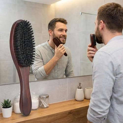Satiskid Slick Back Hair Brush Beard Brush, Boar Bristle Hair Brush for Reduces Frizz and Static, Smoothing Hair Brushe Facial Hair Care for Men and Women thumbnail 7