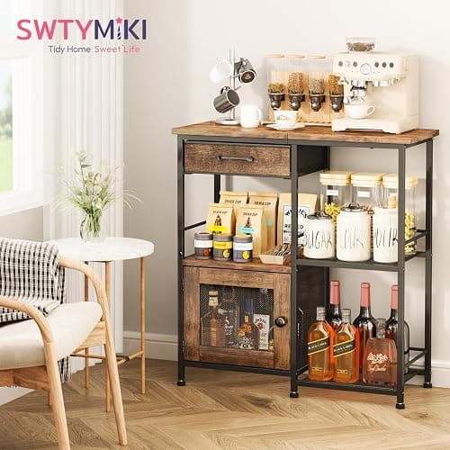SWTYMIKI Coffee Bar Cabinet for Home - Farmhouse Coffee Stand Station Multi-Purpose Buffet Sideboard Cabinet with Drawers - Kitchen Bar Table for Living Room, Corner, Small Space, Espresso thumbnail 3