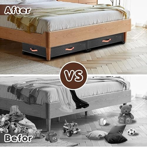 Tsinglax Under Bed Storage with Wheels 2-Pack – 66L XXL Larger Stackable Under Bed Storage Containers with Clear Window & Labels, Rolling Under Bed Drawers for Clothes, Shoes, Blankets (Dark Grey) thumbnail 6