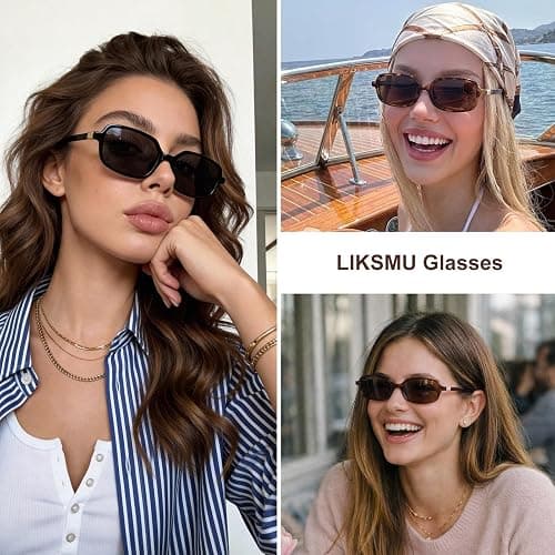LIKSMU Trendy Rectangle Sunglasses for Women Men Retro Fashion 90s Small Square Shades Vintage Y2K Sun Glasses thumbnail 3