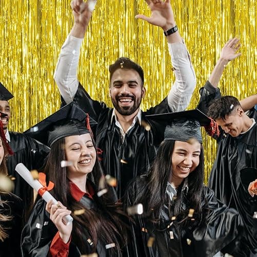 2 Pack Gold Backdrop Birthday Decorations Foil Curtain Backdrop Gold Streamers Dance Party Decorations Photo Booth Props for Bachelorette Decorations Christmas Halloween New Years Eve Party Supplies thumbnail 5