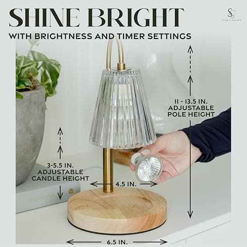 STERN & SPLENDID Adjustable Wood Candle Warmer Lamp for Jar Candles – Large Round Base, Dimmable Electric Candle Melter with Timer, Flameless Candle Heating Lamp with 4 Halogen Light Bulbs thumbnail 2