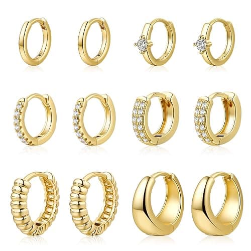 ALLHOLA 6 Pairs 14K Gold Plated Hoop Earrings for Women Hypoallergenic Small Huggie Hoops Earring Set for Sensitive Ears Non Tarnish Trendy Chunky Gold/Silver Earrings Cartilage Stacks for Multiple Piercing Jewelry Lightweight - Image 1