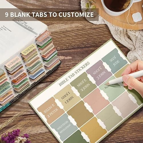 Taja Bible Tabs, 75 Large Print Index Tabs for Women & Men | 66 Ol d & New Testament Tabs Extra 9 Blank Tabs for Study Bibles, Large Print for Easy Navigation, Boho Theme thumbnail 6
