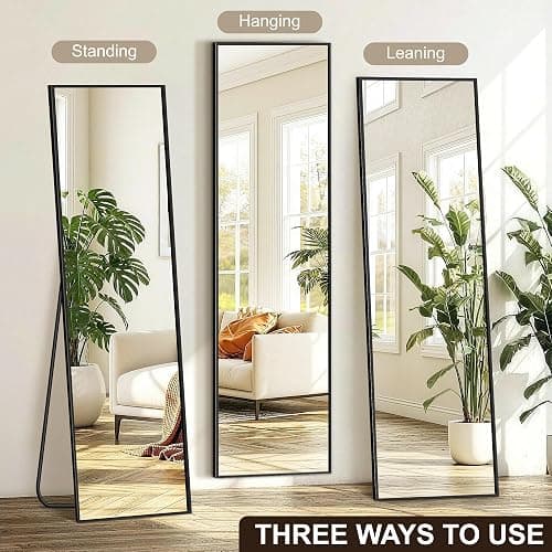 FICTOR Full Length Mirror with Stand, Floor Standing Mirror Full Body, HD Shatterproof Black Frame Wall Mirror for Bedroom, Living Room, Dressing Room & Entryway, 70"x24" thumbnail 6