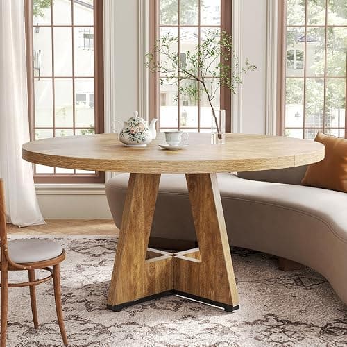 LITTLE TREE Round Dining Table for 4-6 People, 47 Inches Dining Room Table with Wooden Pedestal Base, Circle Kitchen Tables for Dining Room, Kitchen, Living Room, Oak thumbnail 7