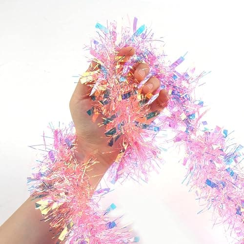 LOMIMOS 17 Ft Easter Christmas Tinsel Garland,Pink Glittering Decoration for Xmas Tree Party Wedding Supplies thumbnail 6
