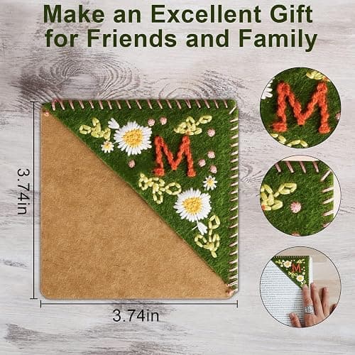 MOTEERLLU Personalized Hand Embroidered Corner Bookmark with A-Z Initial, Cute Book Markers for Reading Women, Book Lovers Gifts for Friends Mom & Teachers, 3.74"(Fall-j) thumbnail 3