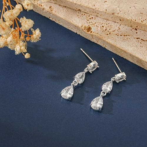 Lunvky 14K Gold Plated Dangle Earrings for Women Dainty Silver Drop Earring Trendy Long Dangling Wedding Bridesmaid Hoop Diamond Crystal Cute Earring Prom Jewelry Graduation Gifts thumbnail 6