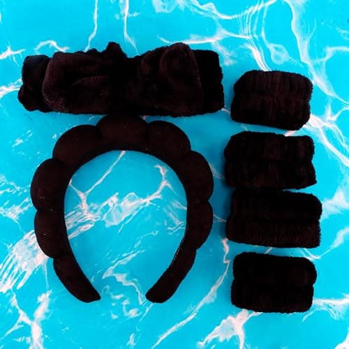 AOPRIE SPA Headbands for Washing Face Makeup Headbands with Bow Hair Band Women Facial Head Band Wrist Towel Wraps For Shower Face Mask Black 2 Style Black, 6 Pack thumbnail 2