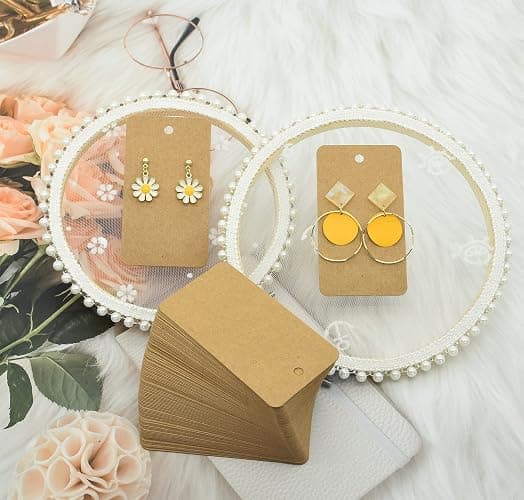 Twavang Earring Display Cards with 100Pcs Earring Holder Cards, 100 Pairs Clear Earring Backs and 100Pcs Self Adhesive Bags for Earrings Jewelry Display (Brown, 3.5" x 2") thumbnail 4