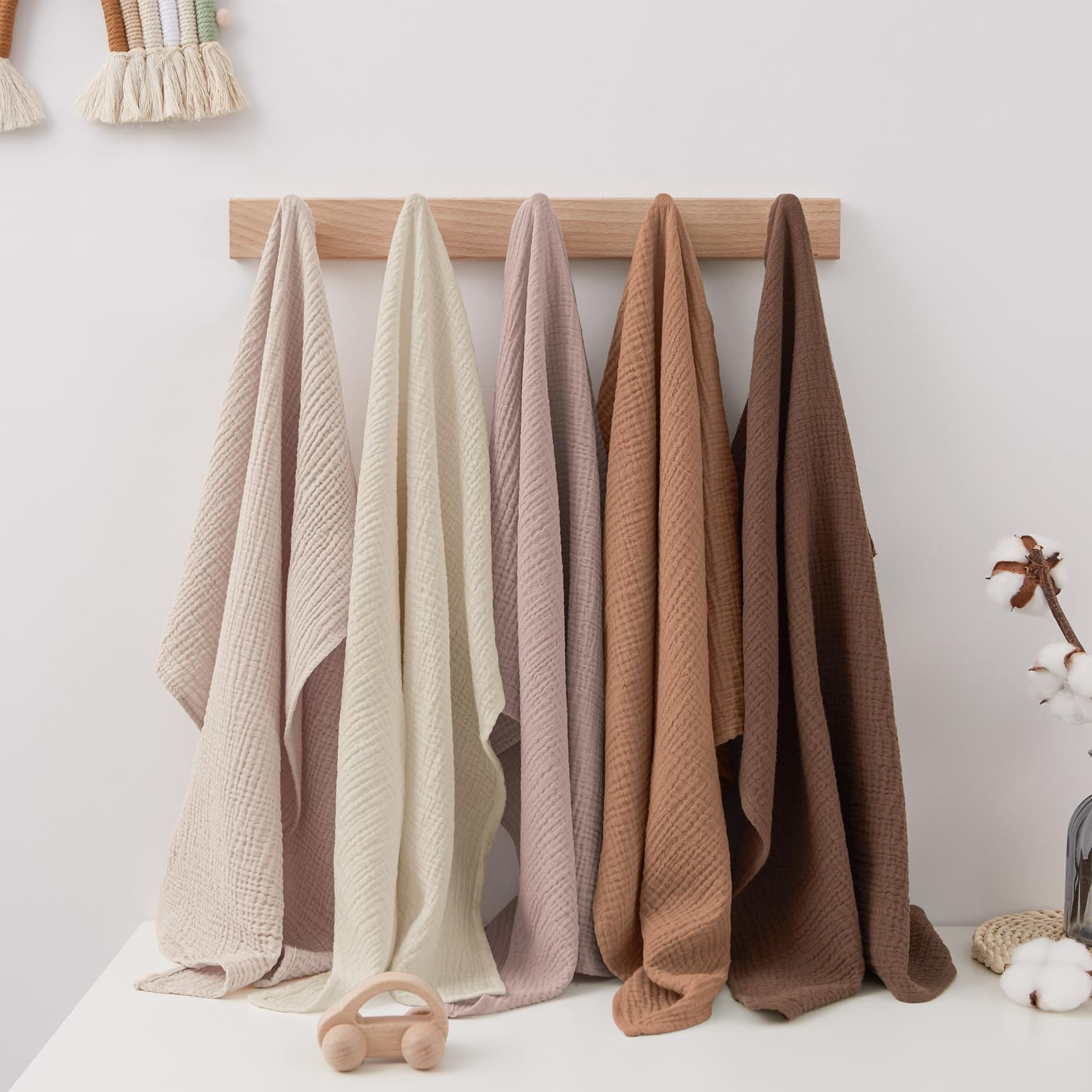 Susurration Muslin Cloths Baby Burp Cloths, Pack of 100% Cotton Burp Cloths Baby (5, Brown), 60x60 thumbnail 5
