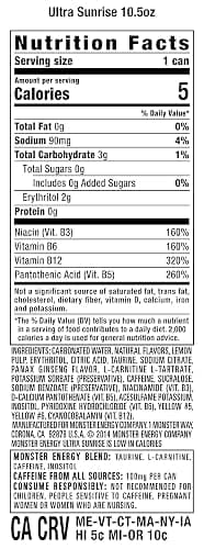 Monster Energy Ultra Sunrise, Sugar Free Energy Drink, 10.5 Ounce (Pack of 12) thumbnail 3