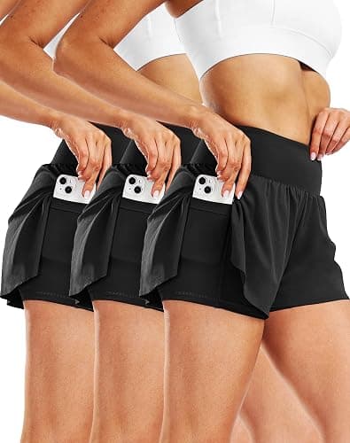 CADMUS 2 in 1 Women's Spandex Athletic Shorts Gym Yoga Shorts Pockets - Image 1