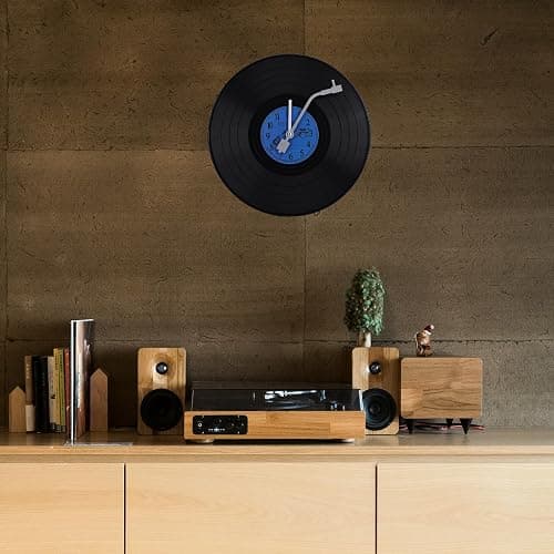 ZOYPAR Musical Black Vinyl Record Wall Clock Battery Operated Music Room Decor Decoration Art Hanging Clocks- 11.81inch Blue thumbnail 2