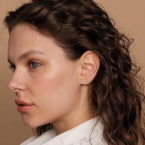 PAVOI 14K Gold Plated 925 Sterling Silver Stud Earrings for Women | Dainty Geometrical Bar Triangle Heart Earrings thumbnail 4