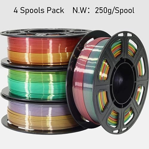 MIKA3D 1.75mm Silk Shiny 4 Types Rainbow Multi Colored Fast Color Change PLA 4 in 1 Bundle: 4 Different Types Silk Rainbow PLA, Each Spool 250g, 4 Spools Packed, Total 1Kg 3D Print Filament Material thumbnail 7