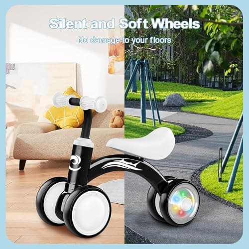 Colorful Lighting Baby Balance Bike Toys for 1 Year Old Boy Gifts, 10-36 Month Toddler Balance Bike, No Pedal 4 Silence Wheels&Soft Seat First Riding on Toys, One Year Old Boy Birthday Gifts. - Black thumbnail 6