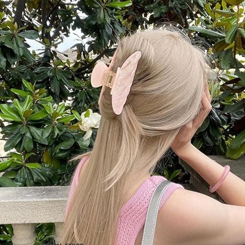 ACO-UINT 2 Pack Hair Claw Clips for Women Acrylic Claw Clips for Thick Hair Non-slip Clip for Hair Large Claws Hair Accessories for Women and Girls（White&Pink thumbnail 4