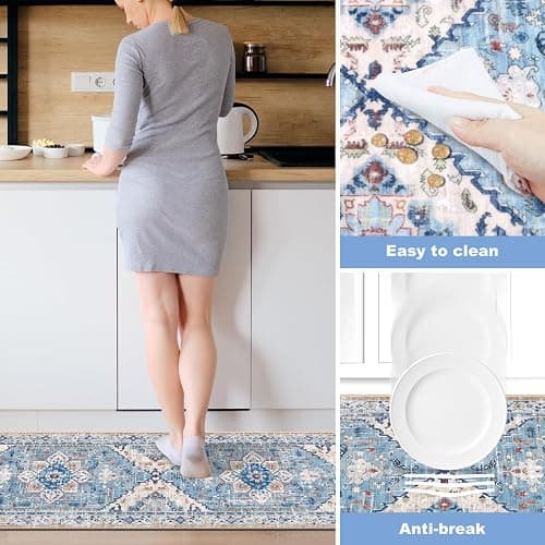 Yamaziot Boho Washable Kitchen Rugs Sets of 3, Non Slip Kitchen Mats for Floor with Rubber Backing, Waterproof & Stain Resistant Thick Carpet Runner Throw Rug for Kitchen, Laundry Room, Hallway thumbnail 5