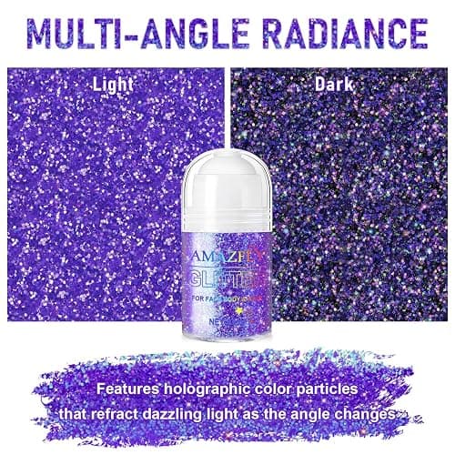 Roll-on Holographic Body Glitter Gel for Face and Hair Rave Glitter Makeup | Chameleon Color Changing Glitter Gel Under Light, Chunky Mermaid Sequins Festival Party Rave Accessories (Purple) thumbnail 4