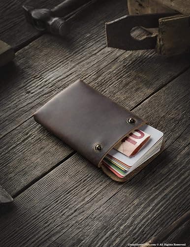 Minimalist leather wallet/card holder | Wood Brown, handmade Crazy Horse type leather wallet/card holder, unique vintage wallet, coin purse, slim wallet, gift for men, for women, Crazy Horse Craft thumbnail 6